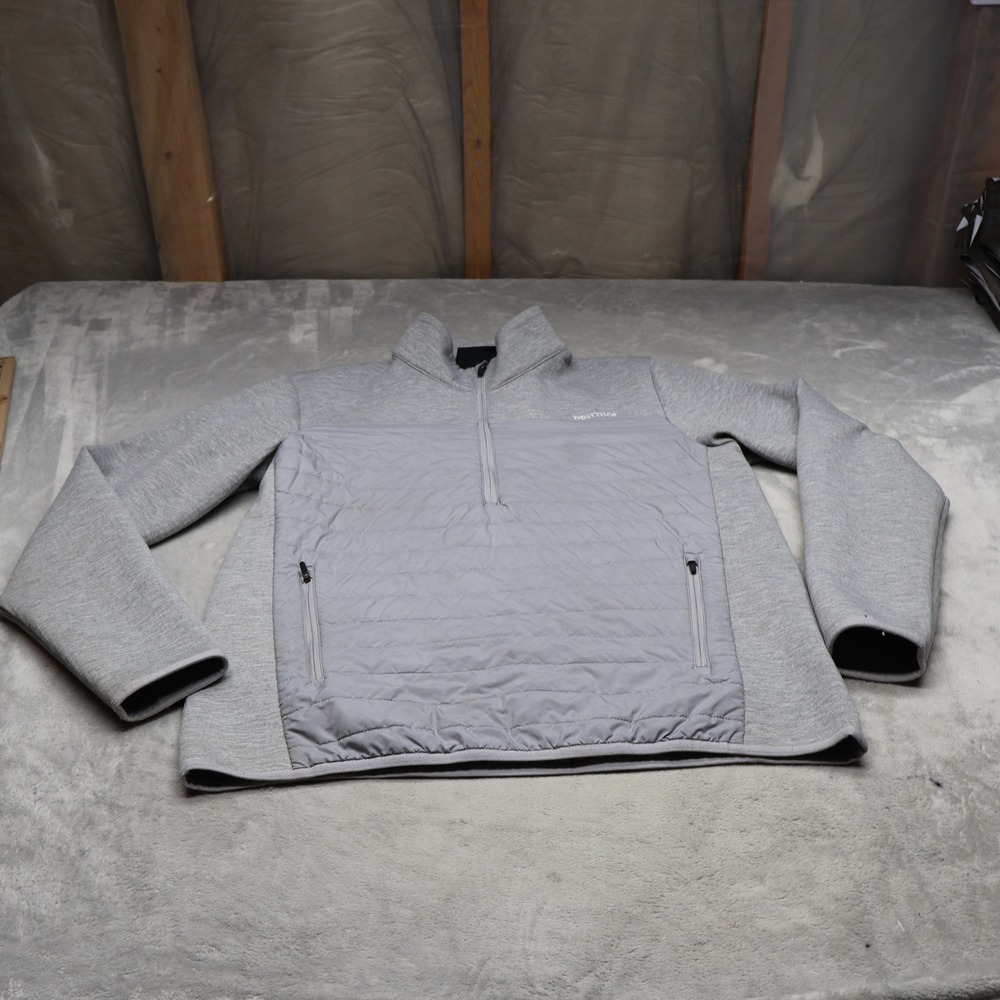 Marmot Sweatshirt Mens Medium Gray Quilted Hybrid Fleece Active 1/4 Zip Pullover